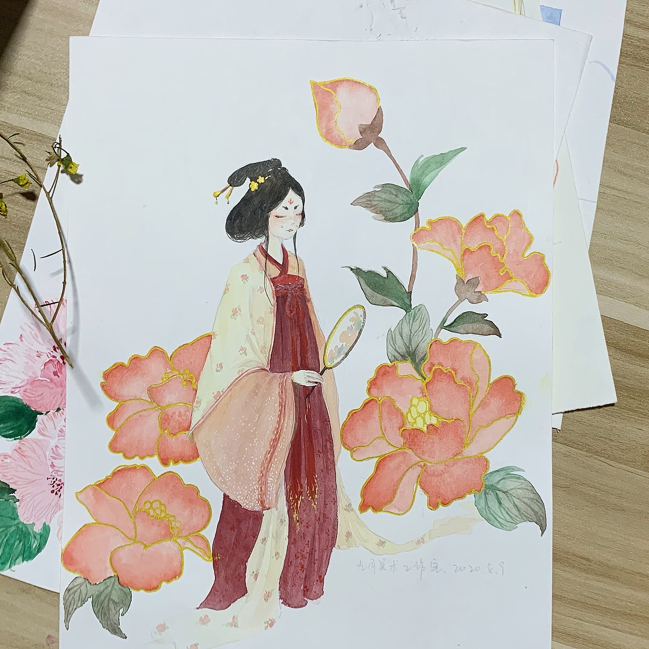 国风水彩人物花卉插画杂烩