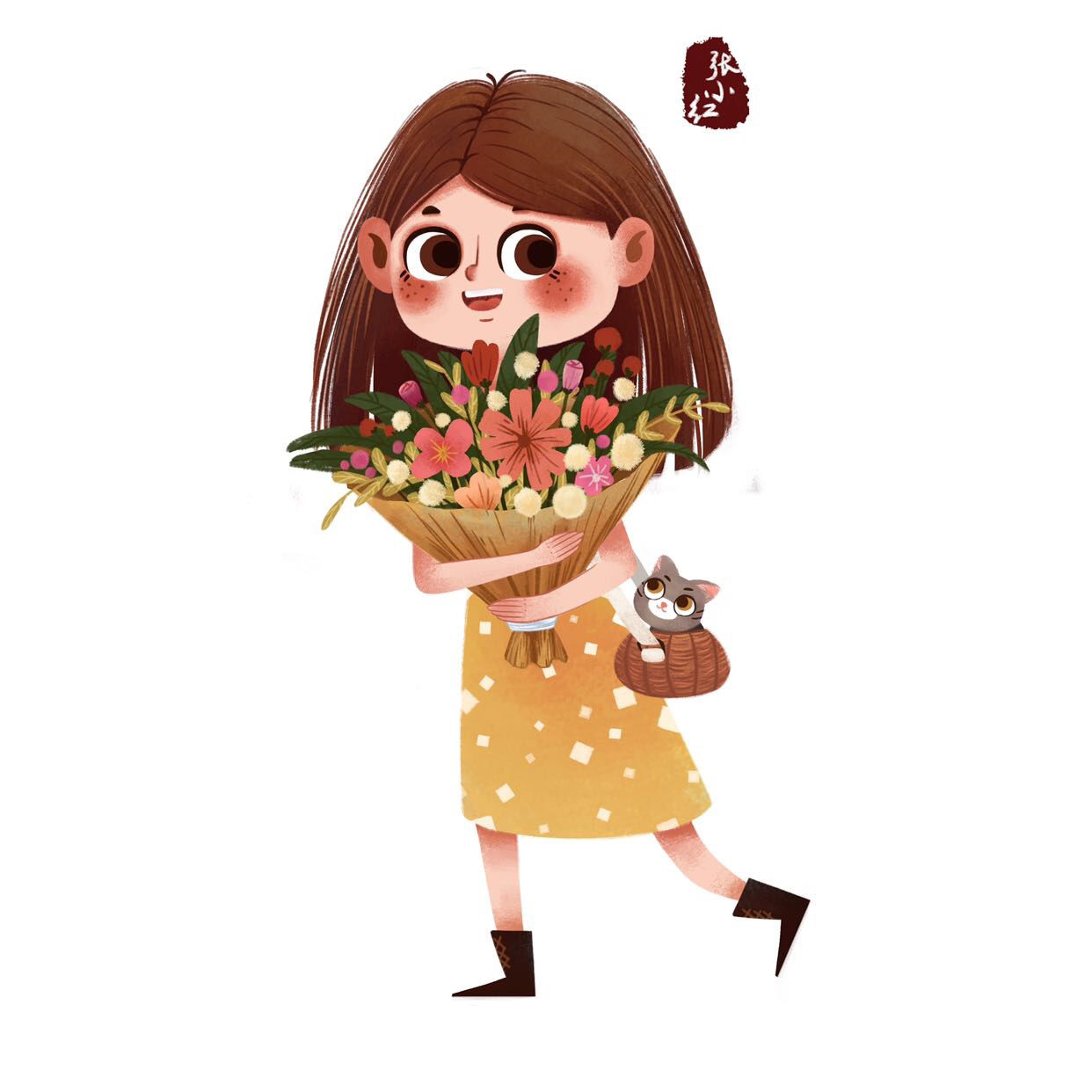 捧花得姑娘与猫(=^o^=)