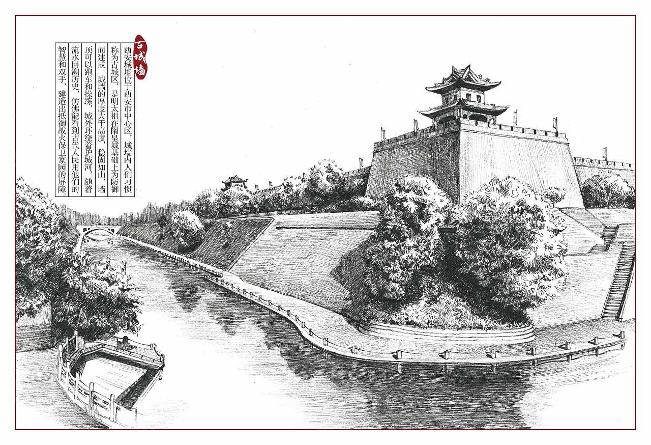 西安钢笔画明信片_天府举人-站酷zcool