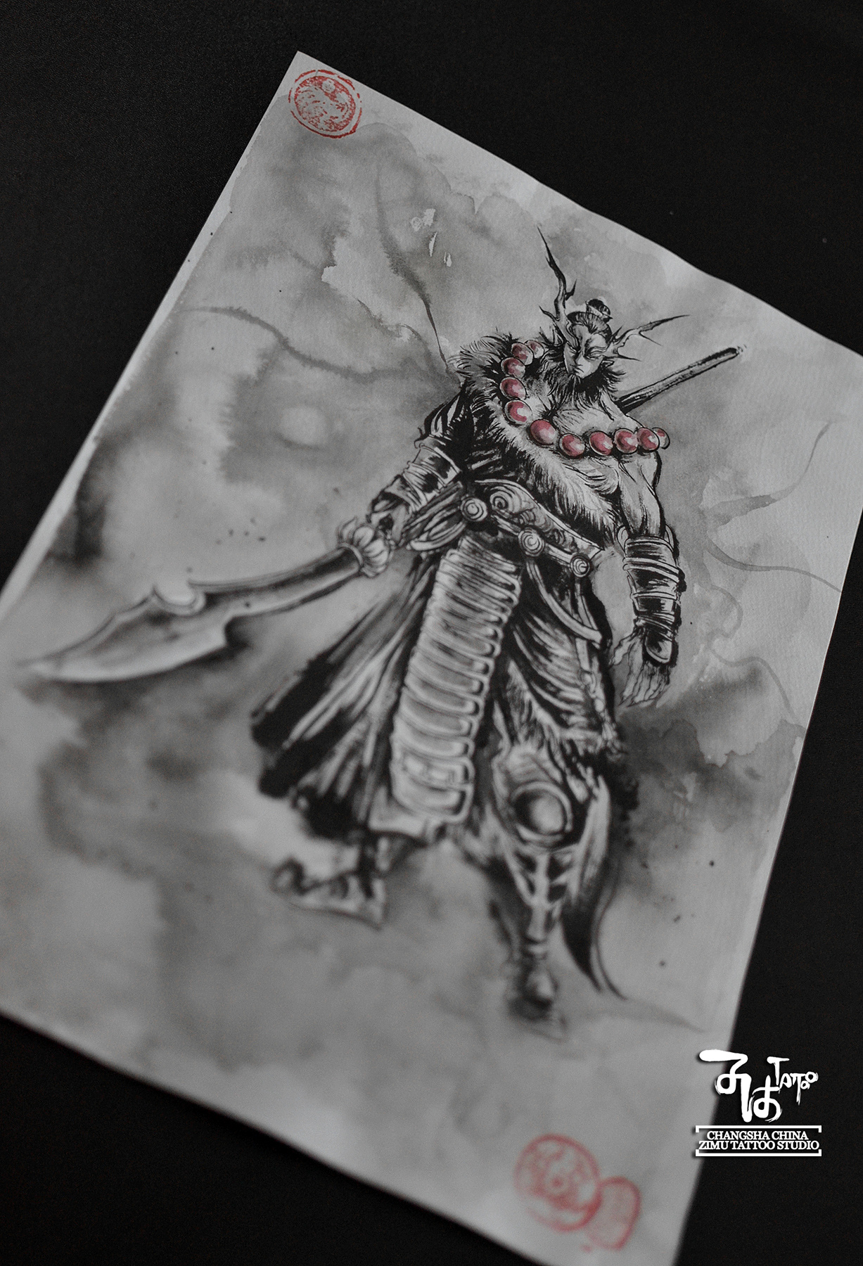 长沙子沐刺青纹身工作室毛笔水墨中国风手稿武侠泼墨