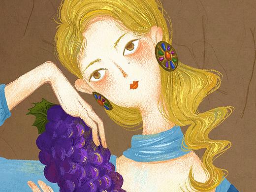 拿着葡萄的少女