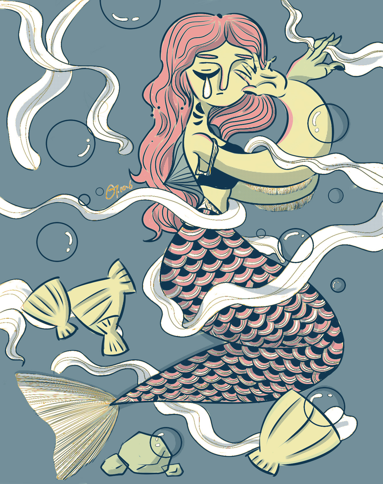 可爱的猫美人鱼下的海洋矢量插图插画图片素材_ID:322231994-Veer图库