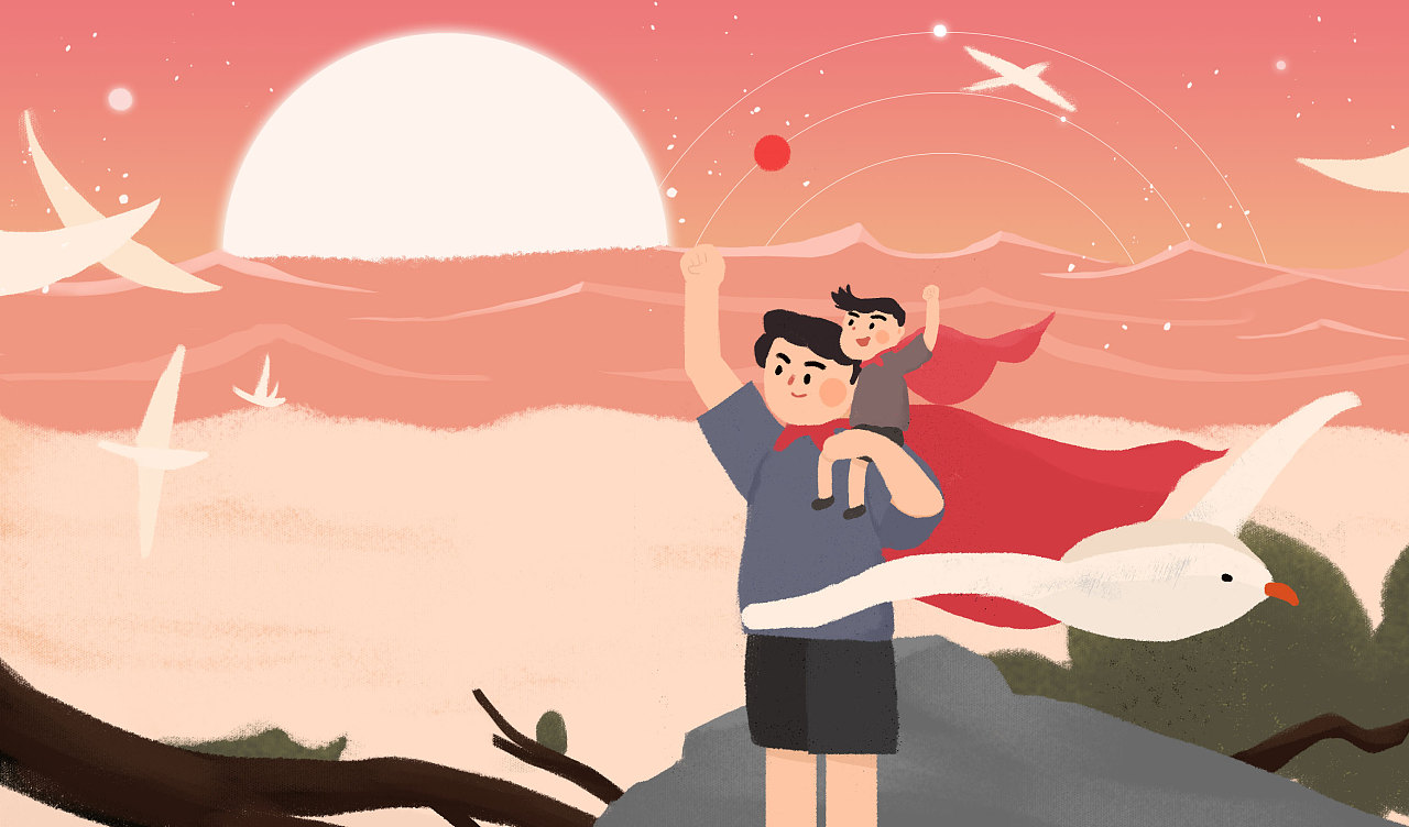 父亲节主题—海边的父子|插画|艺术插画|讨厌der米兔兔 - 原创作品 - 