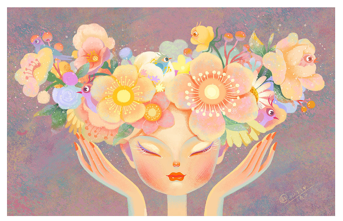 《春》（图ZMjQ2Mjc3MTEy） - 商业插画 - 站酷设计师小鱼七七原创素材 - 站酷ZCOOL