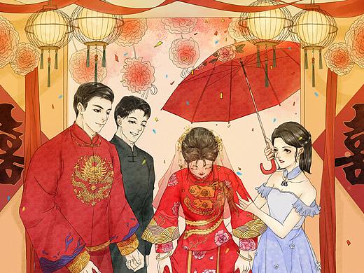 广府婚俗插画