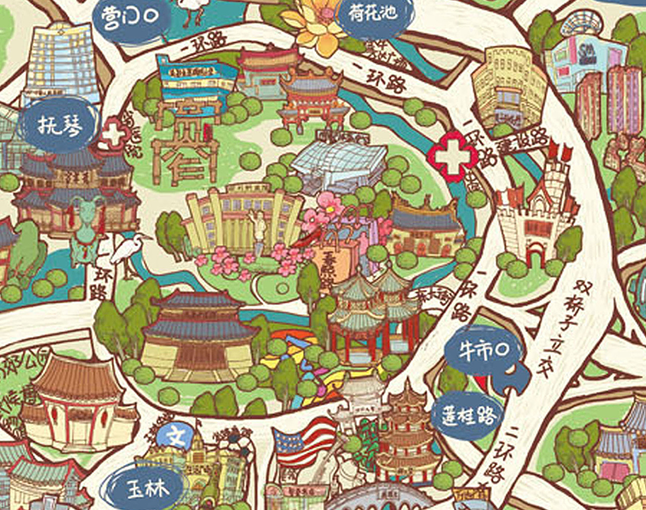 成都手绘大地图合集|插画|商业插画|阿比出品_原创作品-站酷zcool