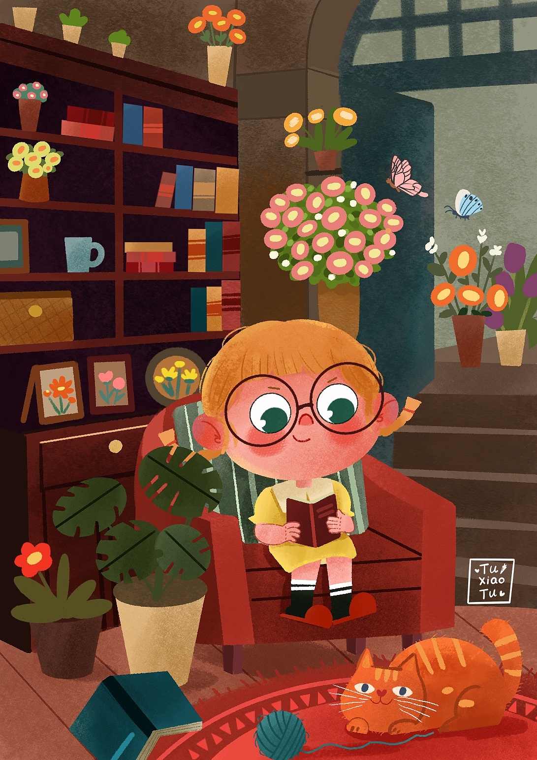 看书的小女孩（图ZMzQyMzg2NTEy） - 儿童插画 - 站酷设计师兔小兔FEI原创素材 - 站酷ZCOOL