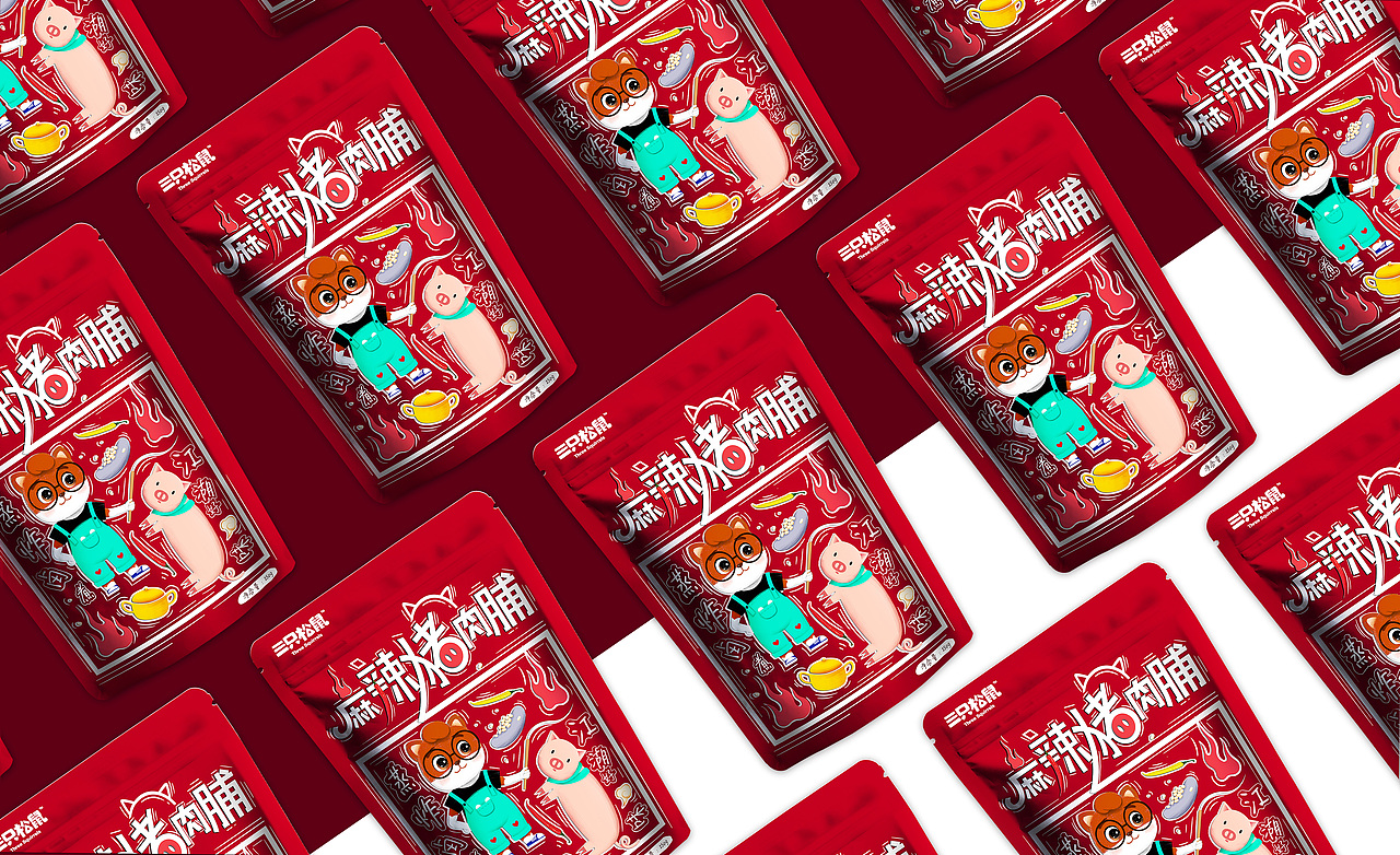 三只松鼠麻辣猪肉脯包装设计（图ZMjMyMDU5NDAw） - 包装 - 站酷设计师行走的BIG兔画师原创素材 - 站酷ZCOOL