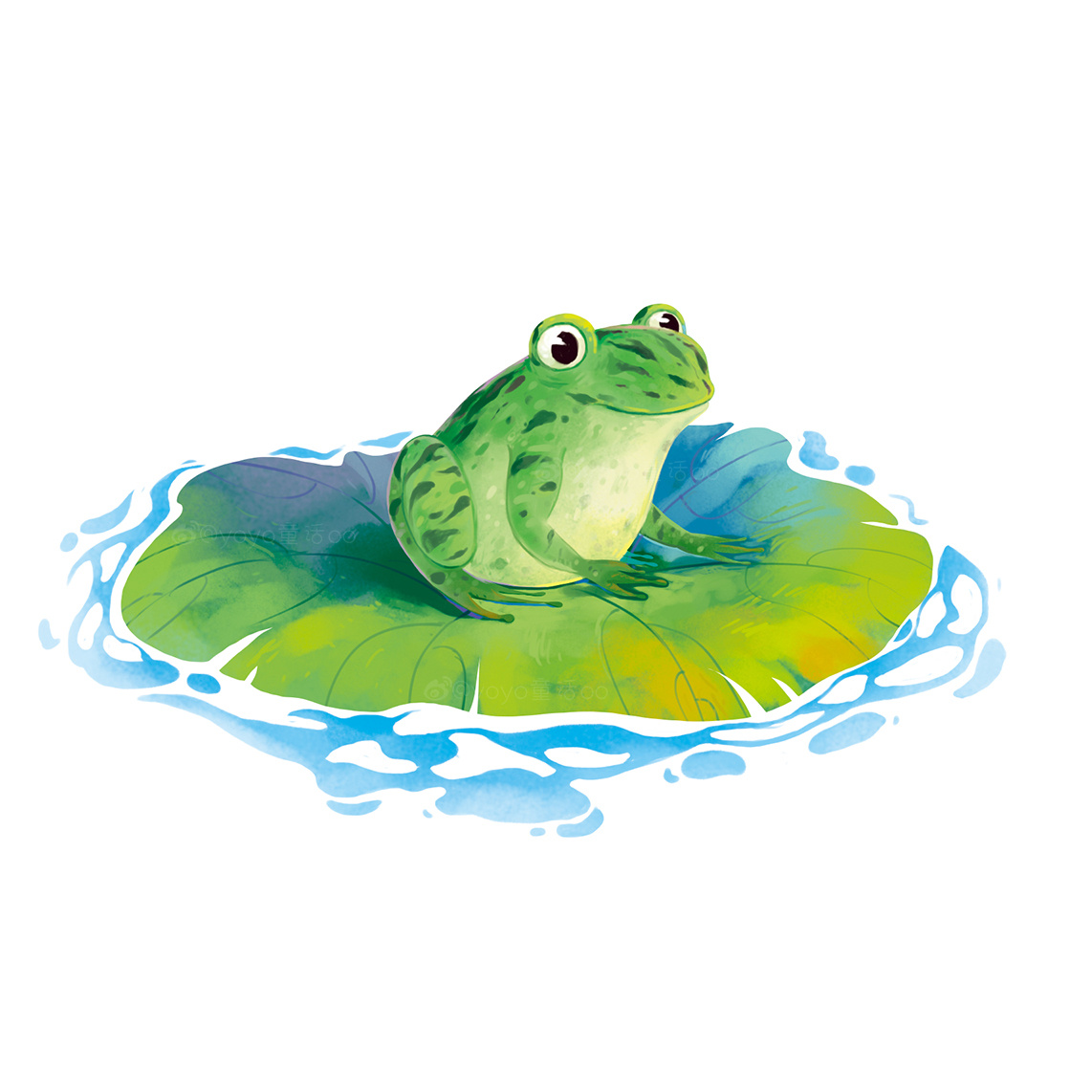 教你画简单有趣的水彩画教程 活泼可爱的小青蛙画法╭★肉丁网