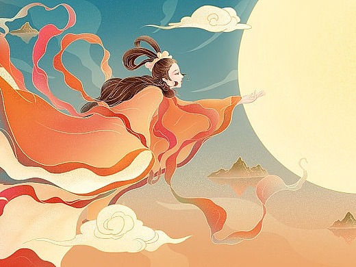 国风嫦娥奔月中秋插画