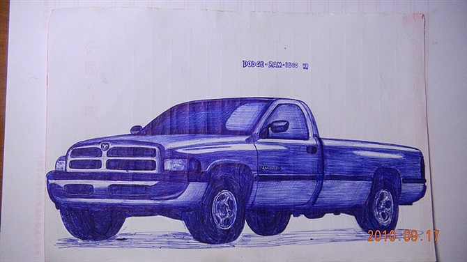 圆珠笔素描道奇公羊1500v8