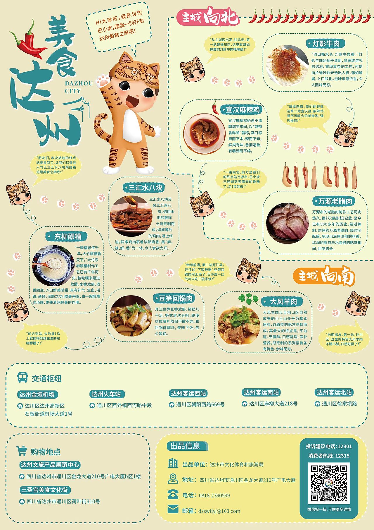 四川达州旅游美食手绘地图