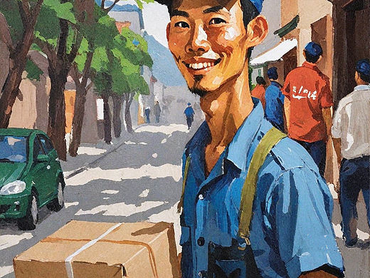 油画｜送货的快递小哥