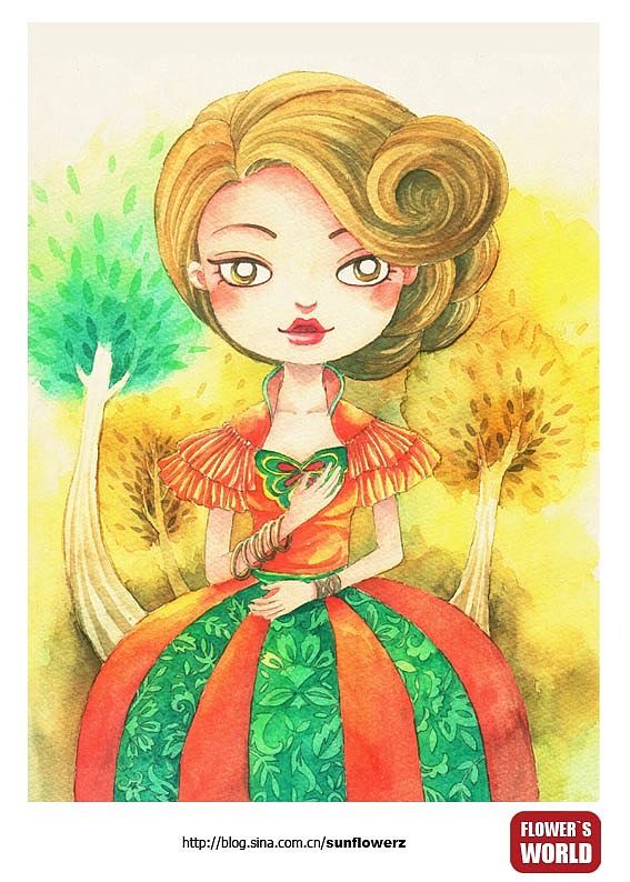 Flower girls-3 手绘水彩插画