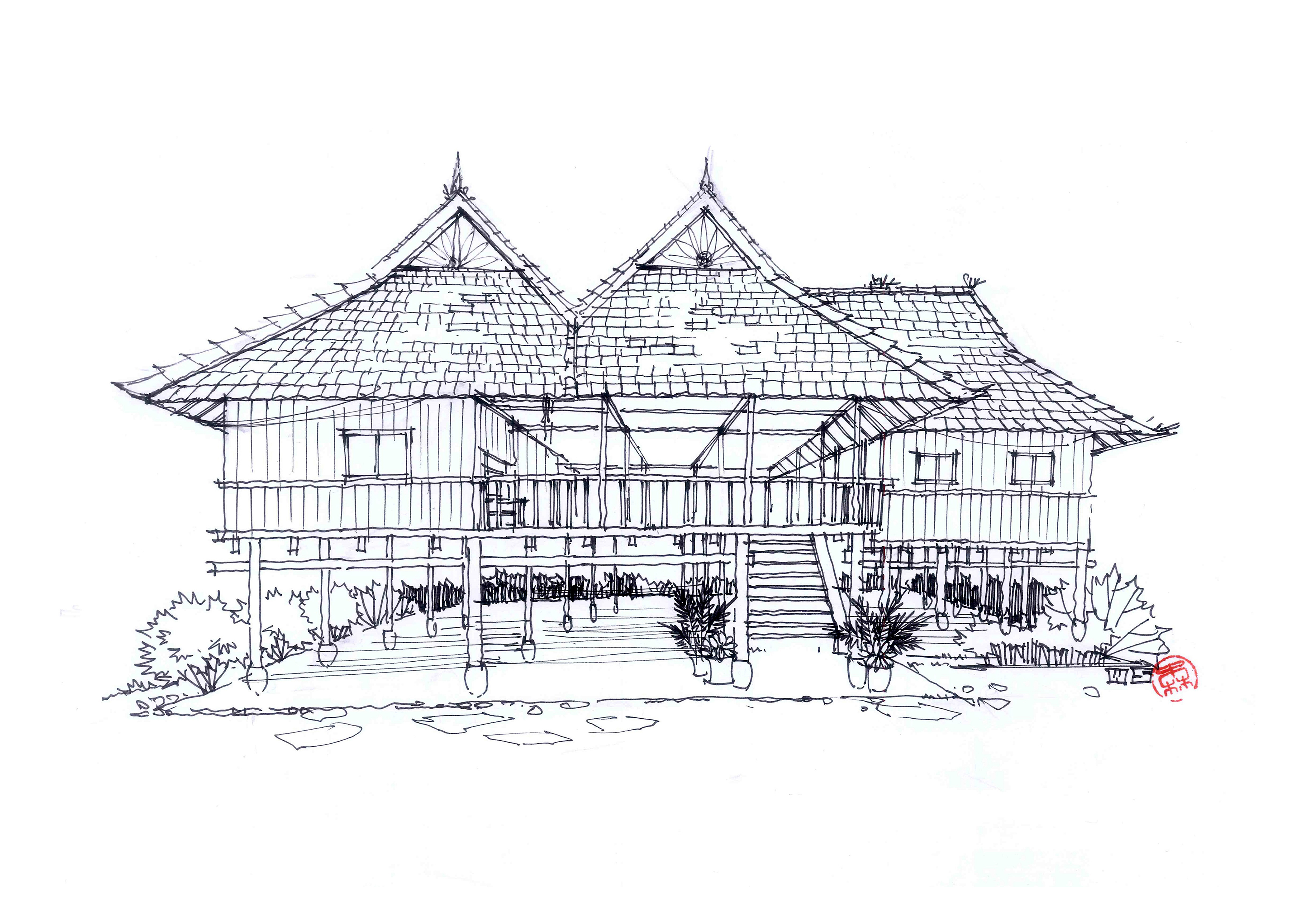 傣族建筑简笔画图片