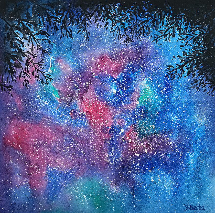 《蓝色星空》原创水彩作品