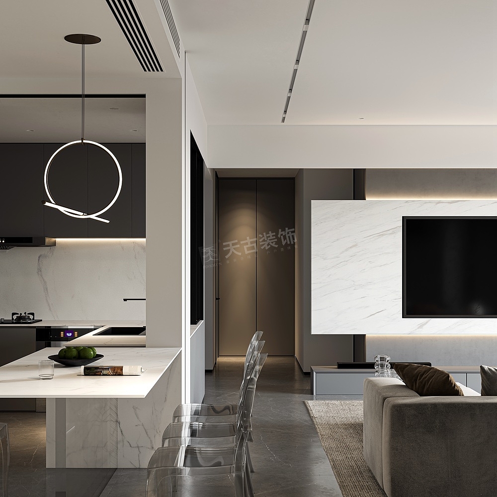 照母山别墅装修案例,现代极简风格设计意境效果图