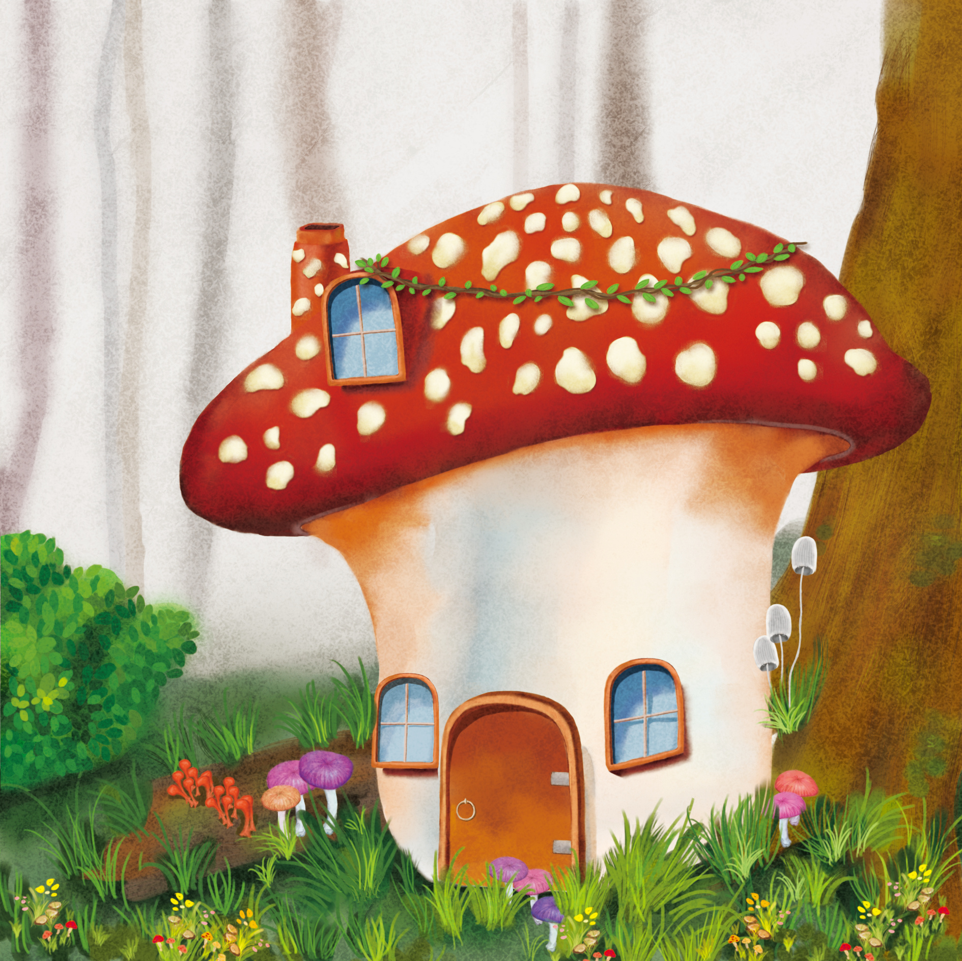 水彩蘑菇房子插画图片素材_ID:371343224-Veer图库