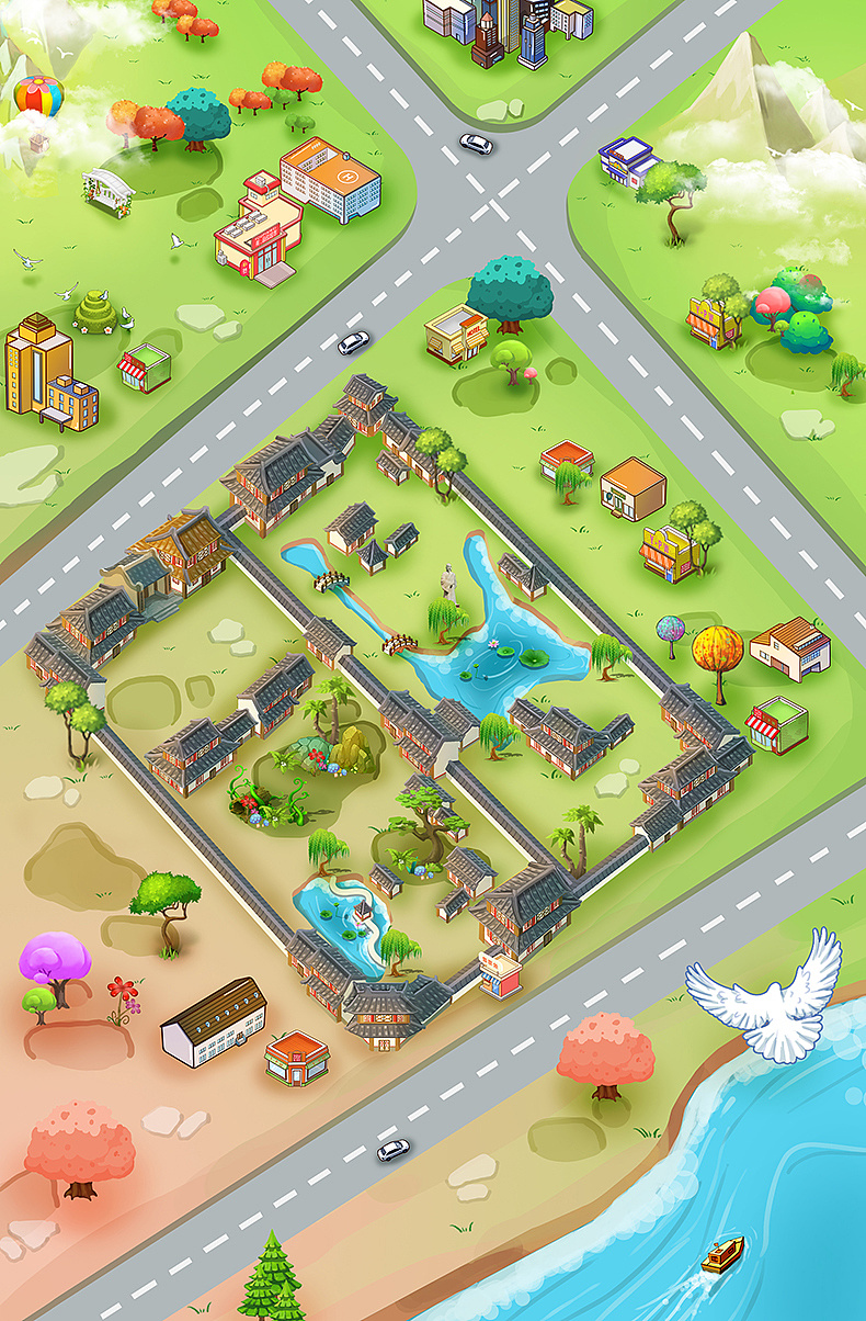 景区地图 场景 手绘插画