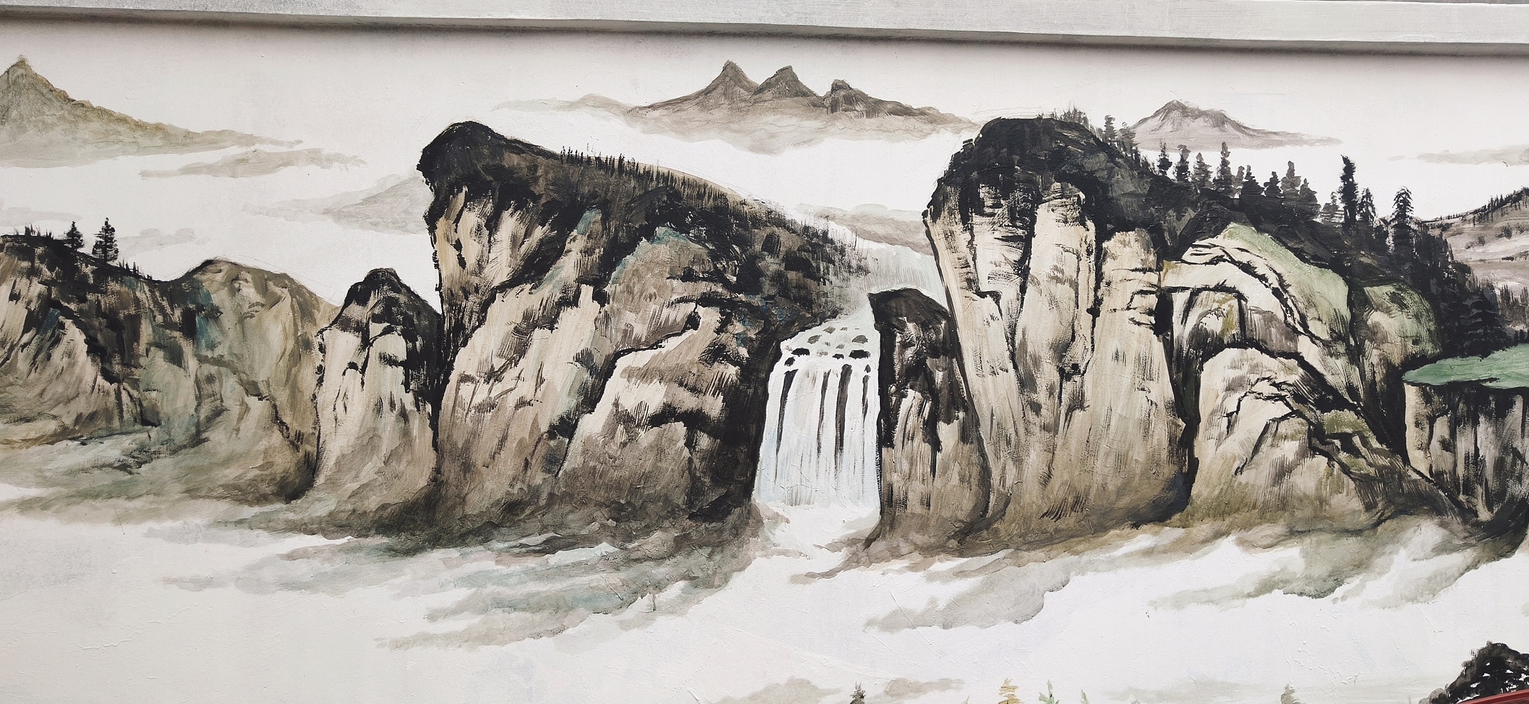 墙绘作品《烟云欢瀑》|纯艺术|国画|伍叔叔 - 临摹作品 - 站酷 (zcool