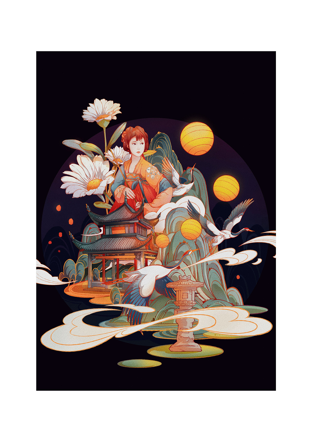 长沙古风插画《爱晚》