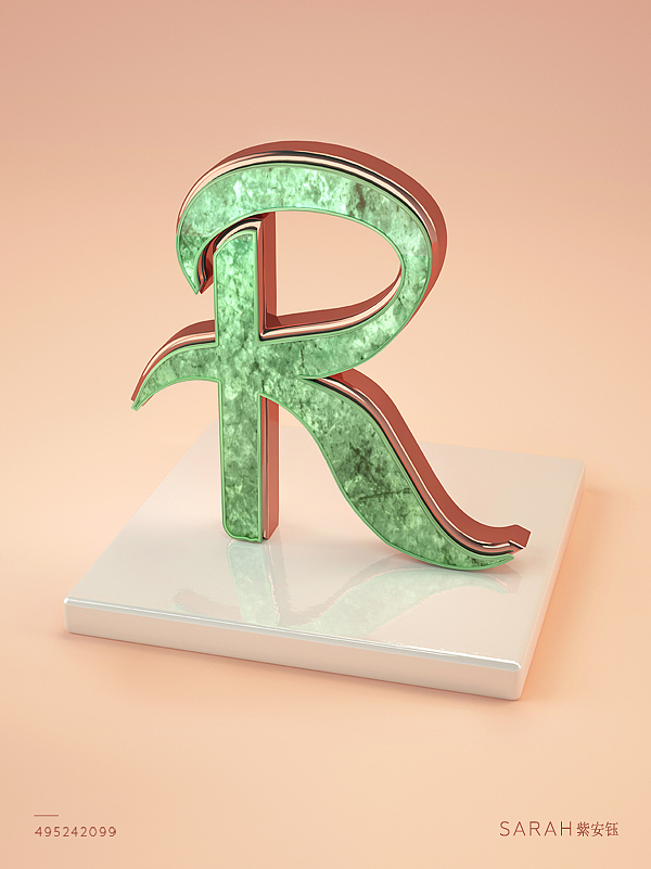 26字母c4d设计3d字体设计金属字英文字母紫安钰