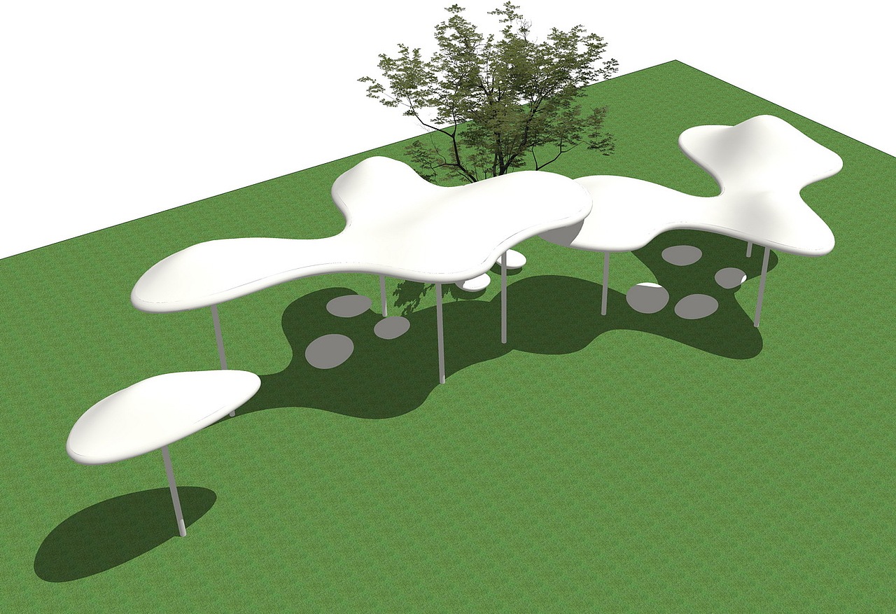 现代廊架坐凳SU模型下载