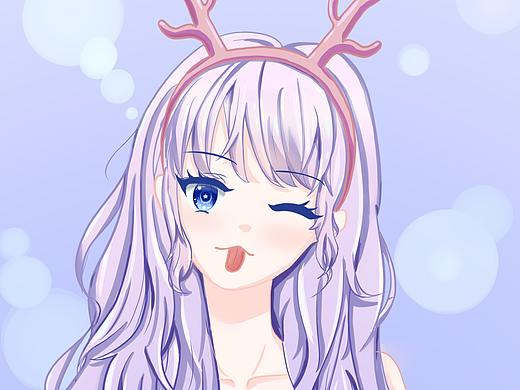 粉紫色可爱少女头像日系平涂