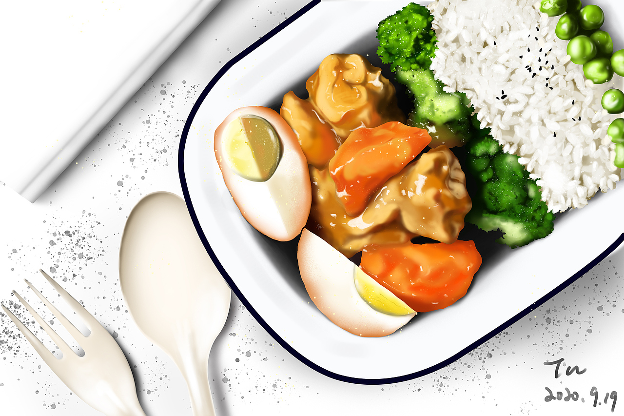 画了一个咖喱鸡肉便当