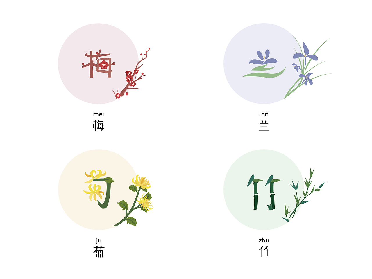梅兰菊竹字体设计