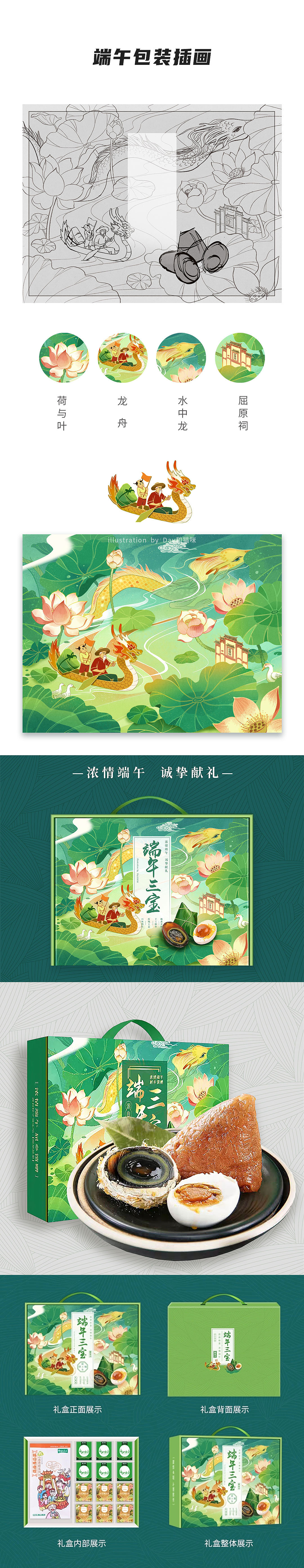 誉福园包装系列插画  大米  鱼   鸡   节日