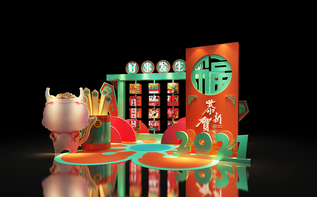 中式牛年美陈设计打卡点