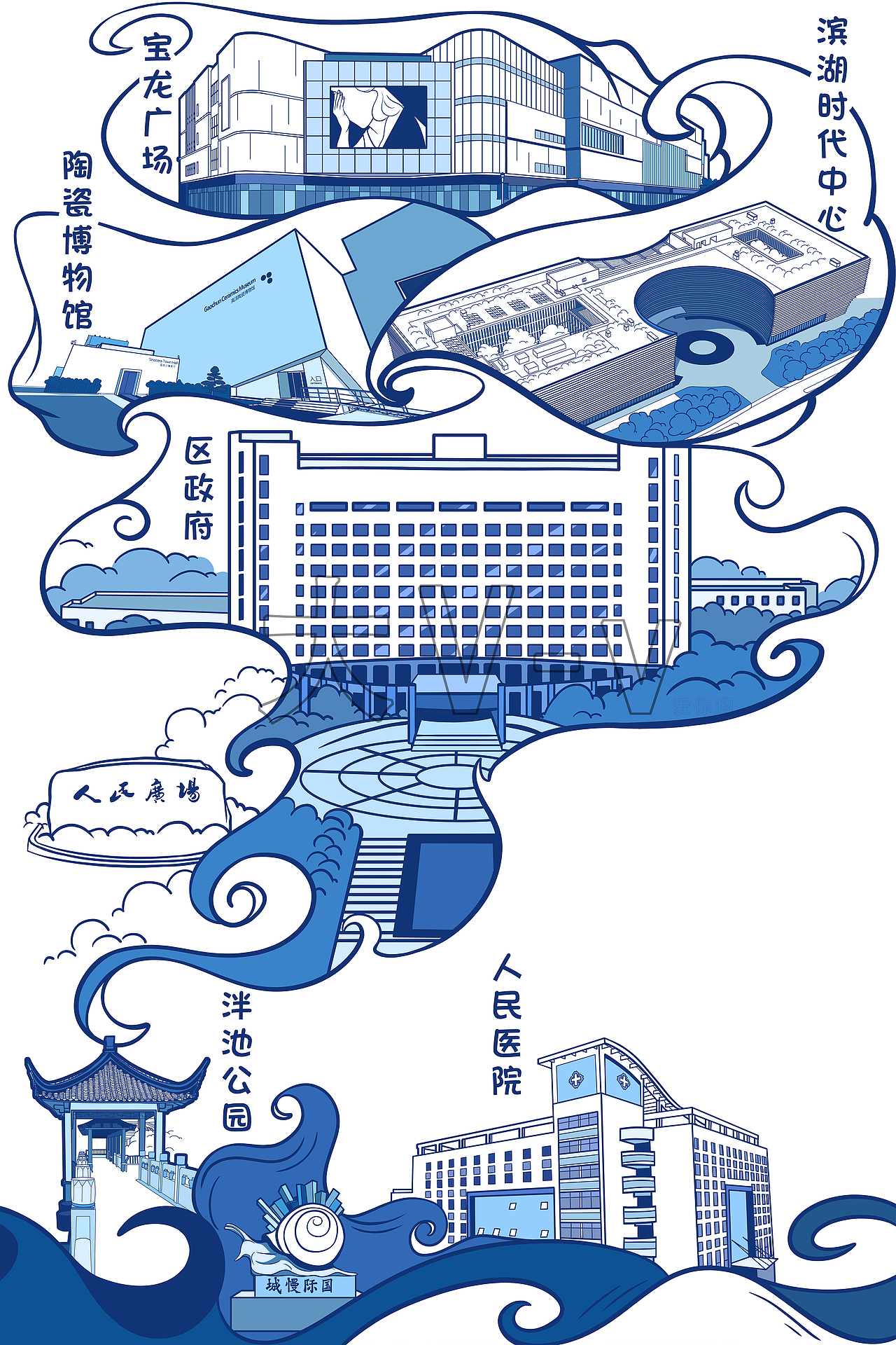 地方旅游特色系列插画