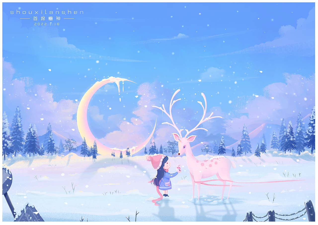 鹿与月亮的相遇（图ZMjg3NDk3MjI4） - 商业插画 - 站酷设计师首席懒神原创素材 - 站酷ZCOOL