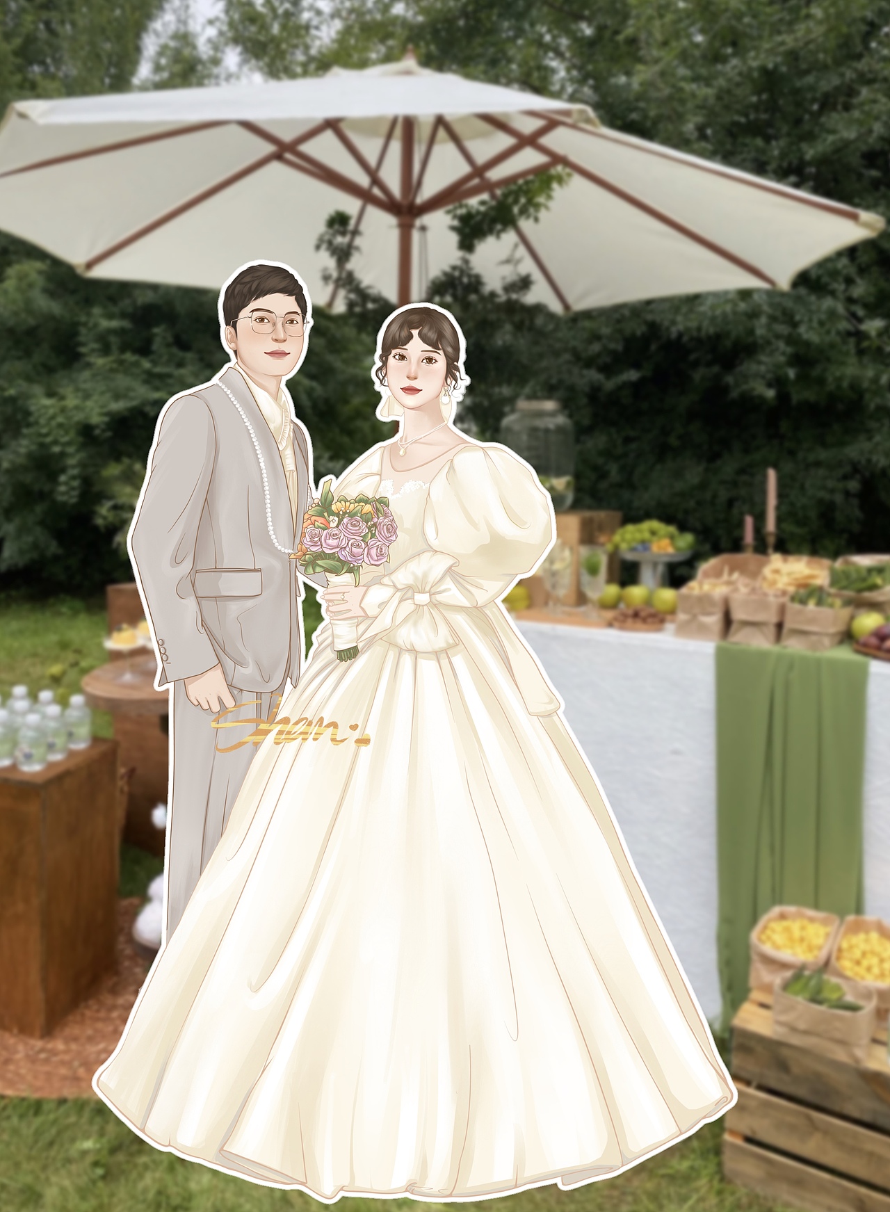 手绘婚纱照（图ZMzAyNTg1Njc2） - 艺术插画 - 站酷设计师陈火火2436原创素材 - 站酷ZCOOL