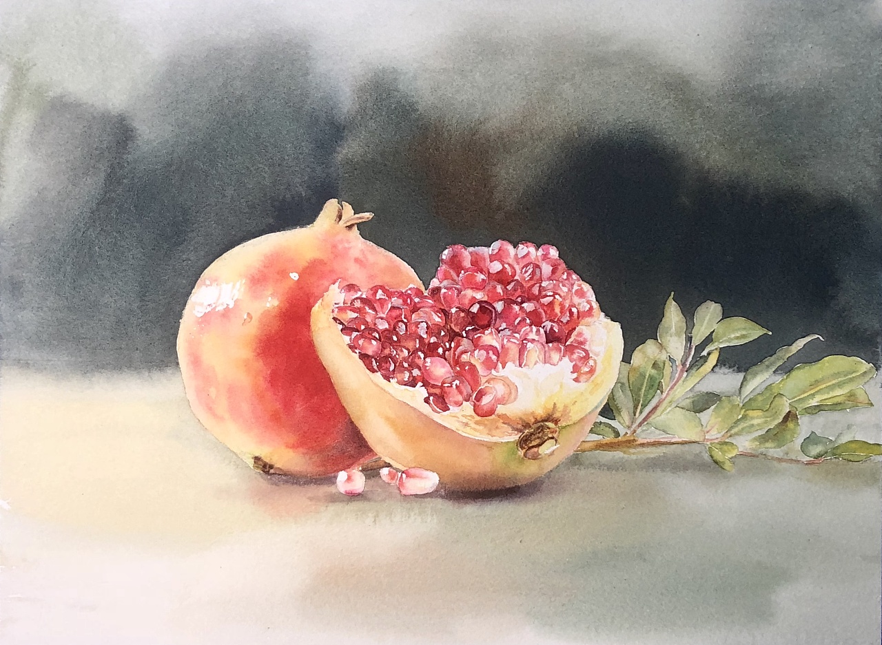 水彩石榴05～步骤