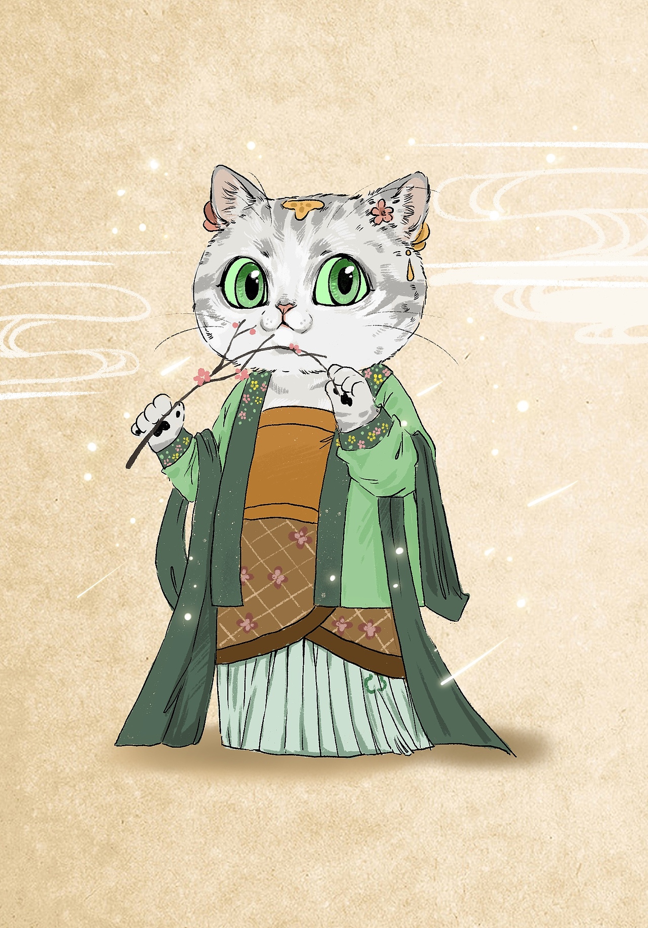 古风游戏 插画 猫咪 同人