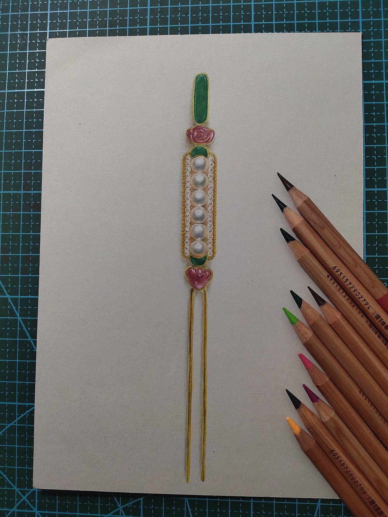 彩铅手绘古风发钗