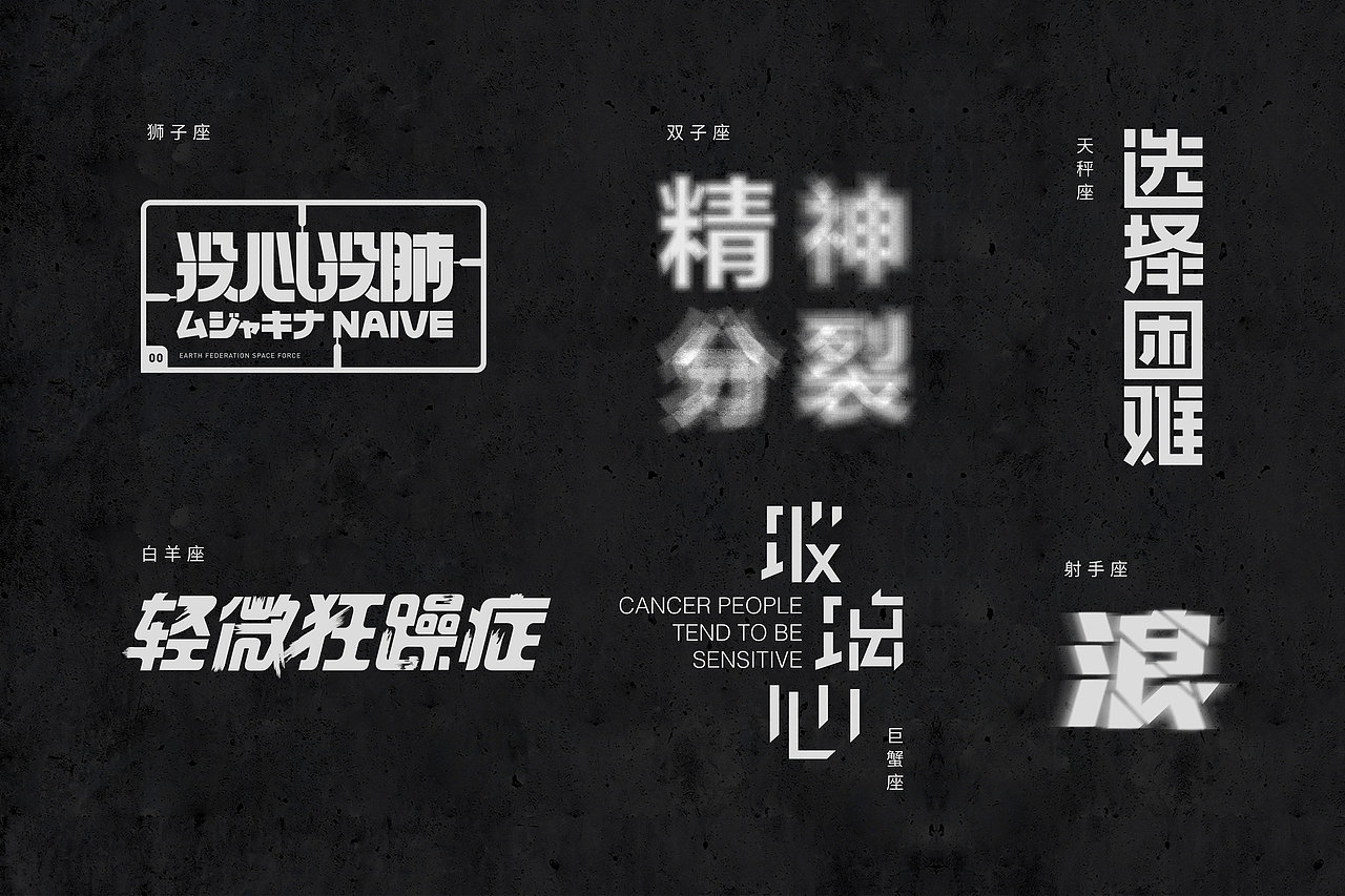 十二星座个性标签T恤字体插画设计