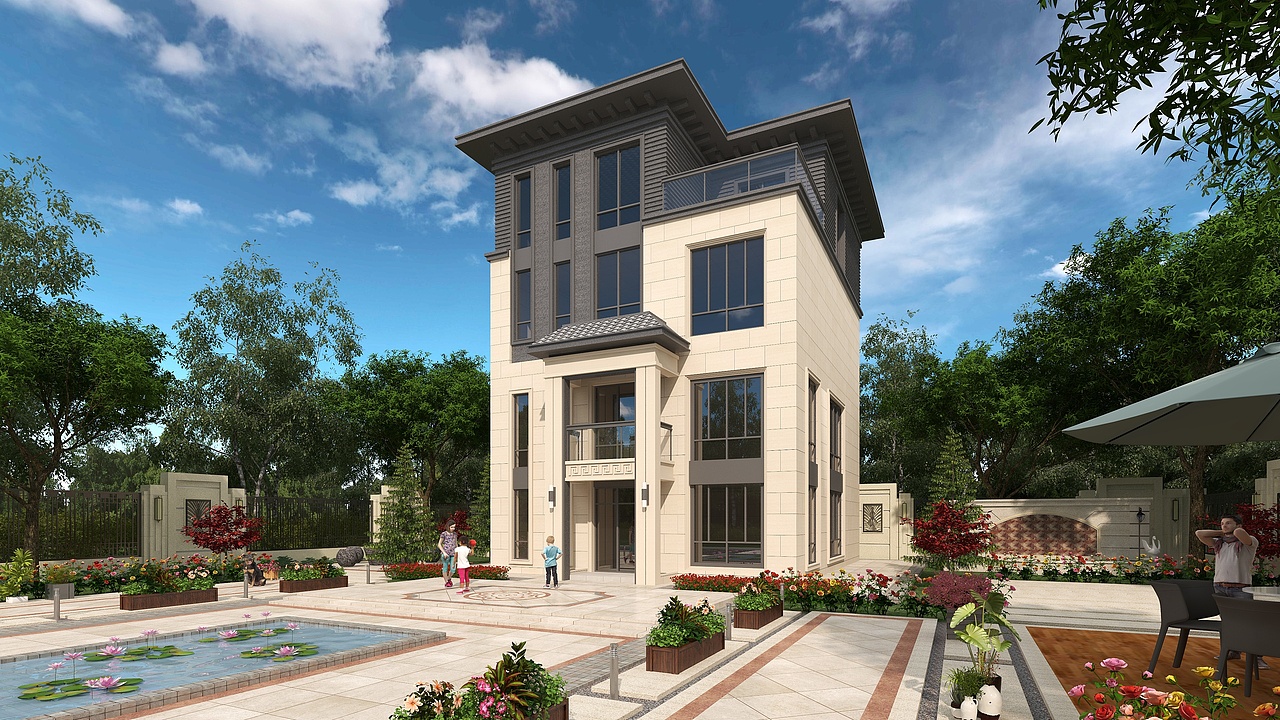 荷塘庭院场景渲染分享