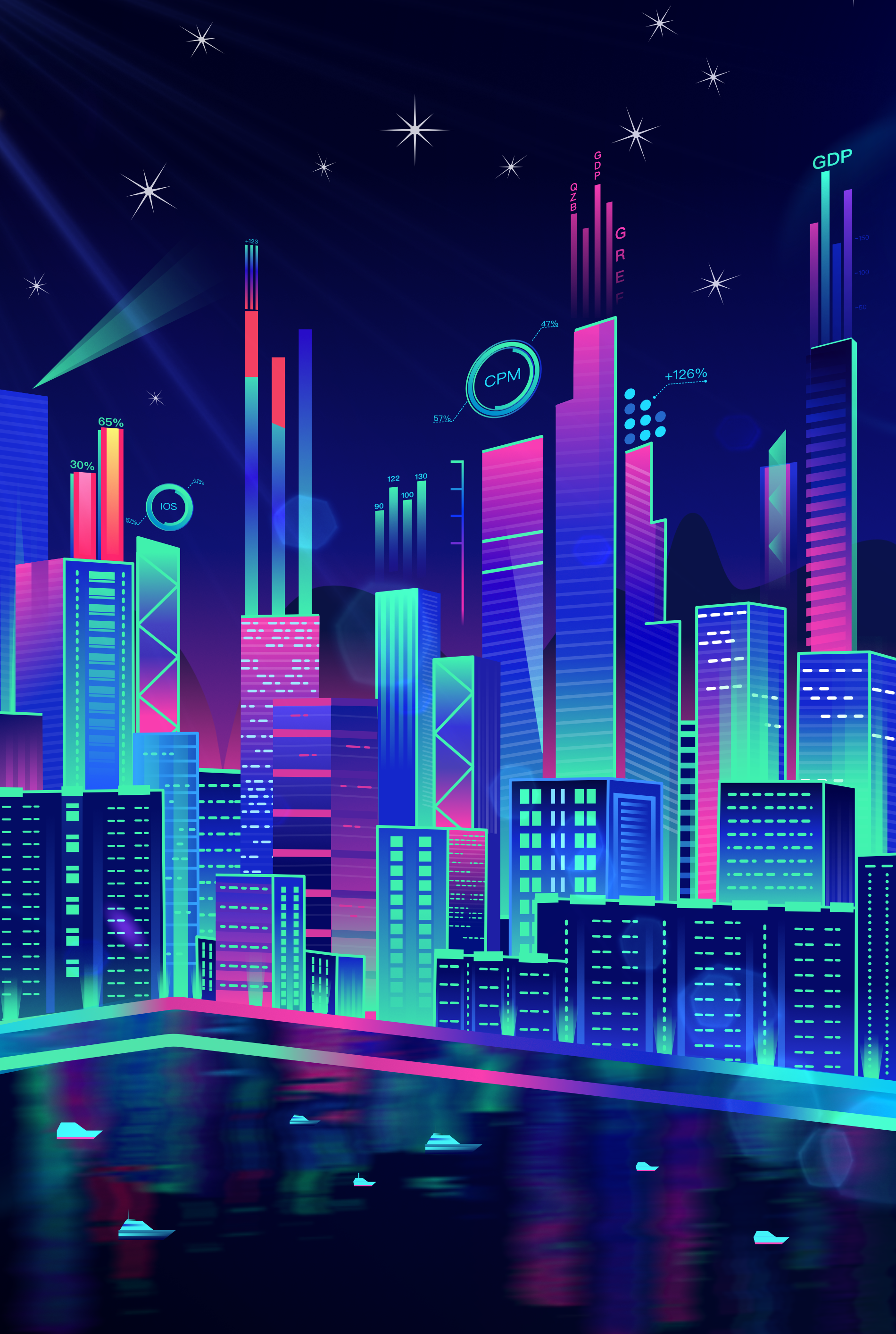 城市-炫彩科技风|插画|插画习作|手艺人老魏头 - 临摹作品 - 站酷