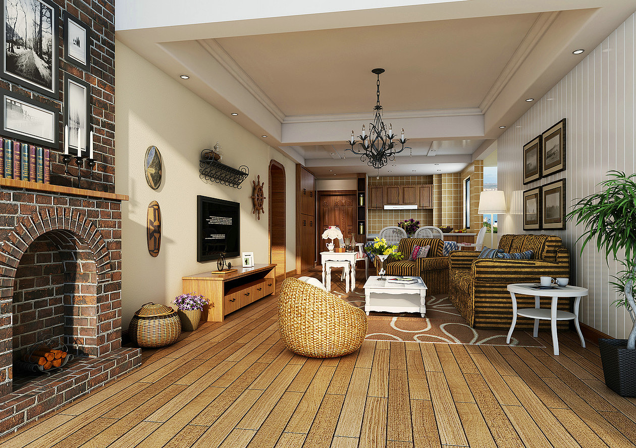 田园风格客厅效果图全景设计