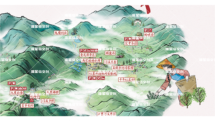 这是我近期比较喜欢的一张地图——汀溪旅游手绘地图（图ZMjQ5NTE5NTQ4） - 商业插画 - 站酷设计师喵星岛文创原创素材 - 站酷ZCOOL