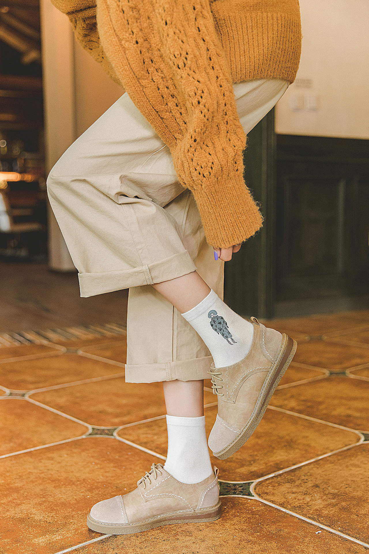 2019秋冬ins风女袜袜子日系印花