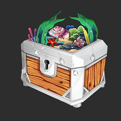 可以用作捕鱼类游戏的宝箱图标,都是海洋的素材.