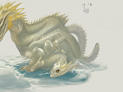 #站酷梦笔#稻—淡水澳龙共养，插画，张大千