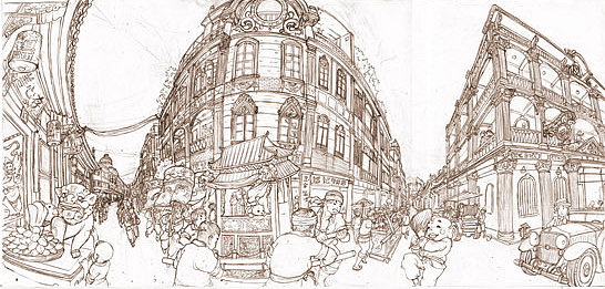 民国时期的汕头老市区——曾经繁华的小公园（图ZNzkxOTYzMg==） - 绘本 - 站酷设计师KinYip原创素材 - 站酷ZCOOL