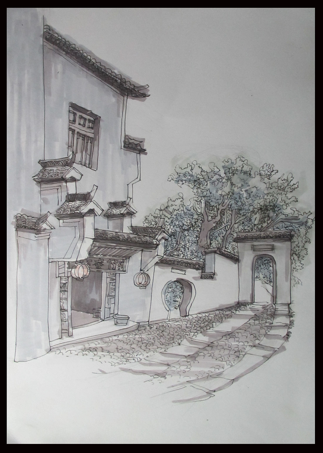 宏村写生（图ZNjEyNDAzMjQ=） - 绘画 - 站酷设计师金叶子6原创素材 - 站酷ZCOOL