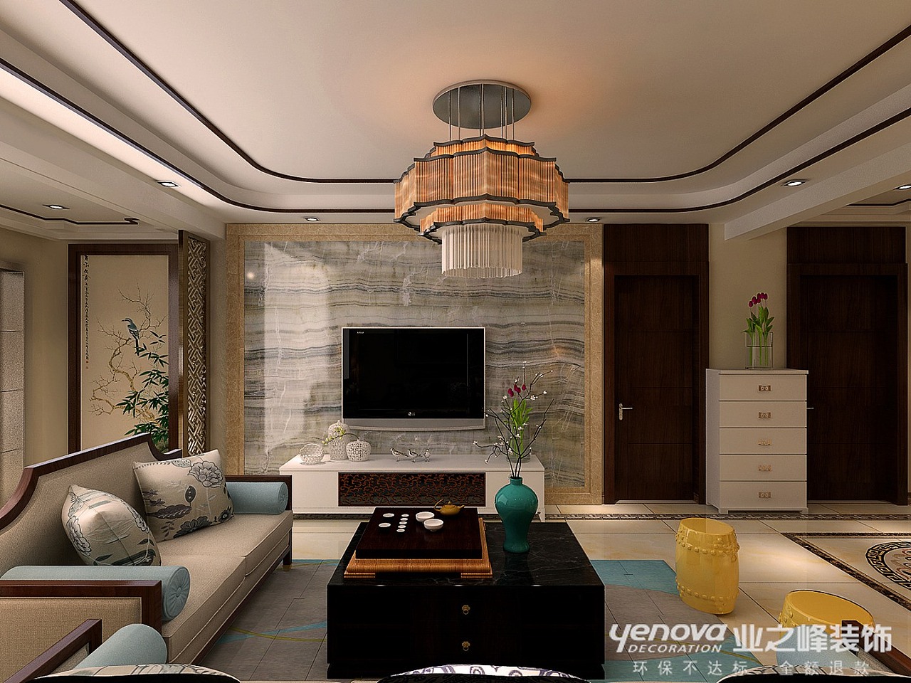 石家庄启鋭园装修-启鋭园135平新中式风格设计案例