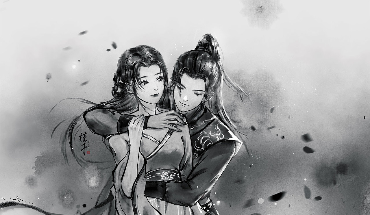 古风插画——黑白双人